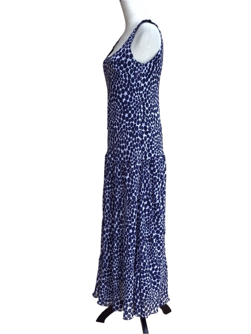 Kasper Blue White Geometric Pattern Tiered Sleeveless Maxi Dress Size 10 - Picture 6 of 8